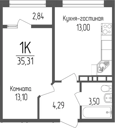 Планировка 1-к.кв