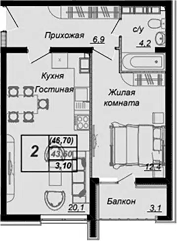 Планировка 1-к.кв