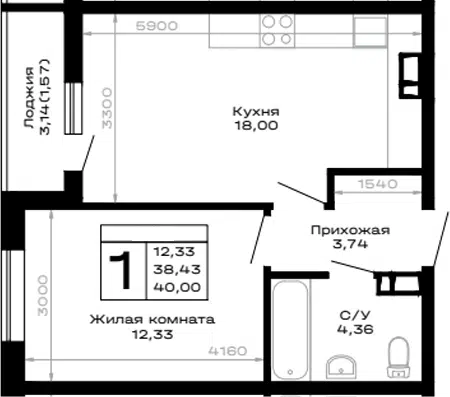 Планировка 1-к.кв
