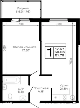 Планировка 1-к.кв