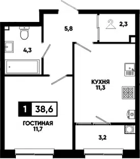 Планировка 1-к.кв
