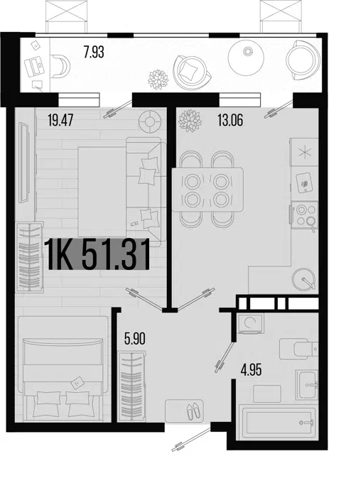 Планировка 1-к.кв