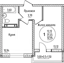 Планировка 1-к.кв