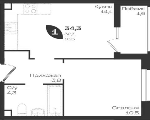 Планировка 1-к.кв