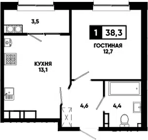 Планировка 1-к.кв