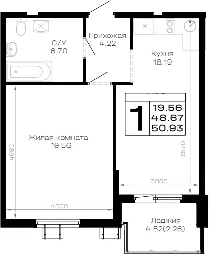 Планировка 1-к.кв