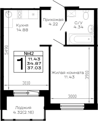 Планировка 1-к.кв