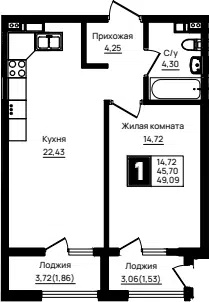 Планировка 1-к.кв