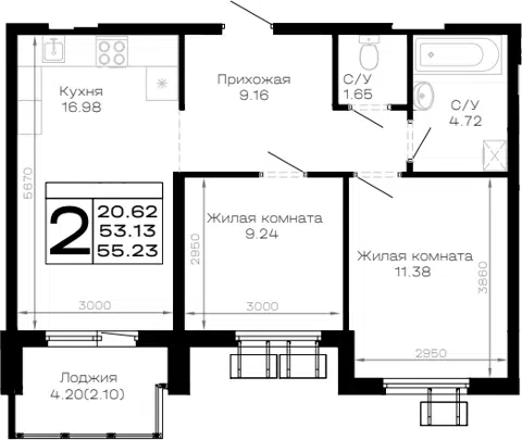 Планировка 2-к.кв