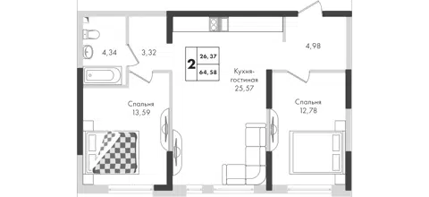 Планировка 2-к.кв