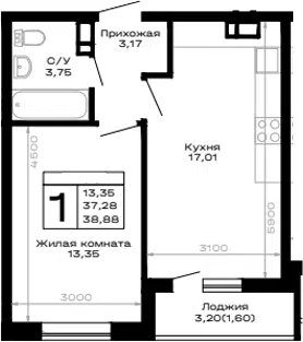 Планировка 1-к.кв