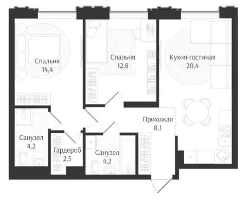 Планировка 3Е-к.кв
