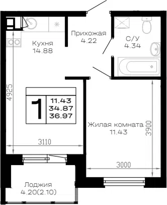 Планировка 1-к.кв