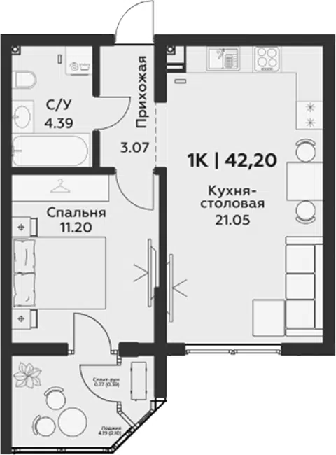 Планировка 2Е-к.кв