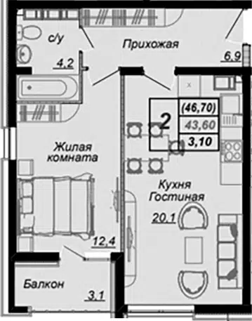 Планировка 1-к.кв