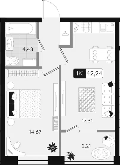 Планировка 1-к.кв