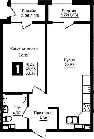 Планировка 1-к.кв