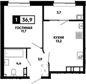 Планировка 1-к.кв