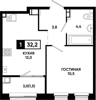 Планировка 1-к.кв