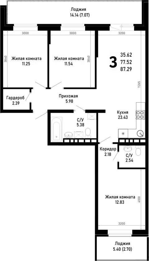 Планировка 3-к.кв