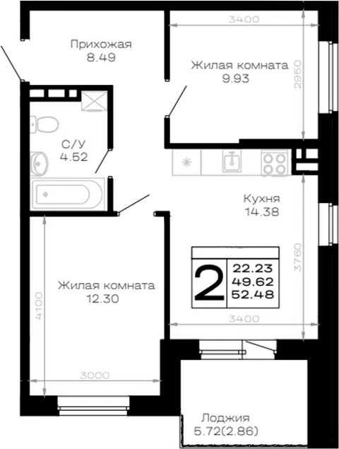 Планировка 2-к.кв