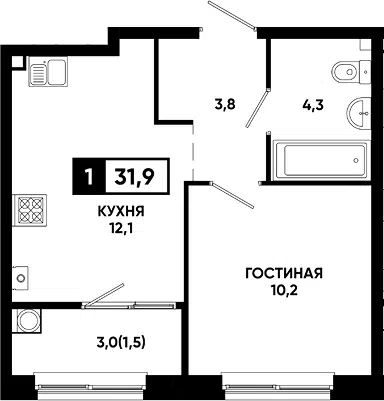 Планировка 1-к.кв