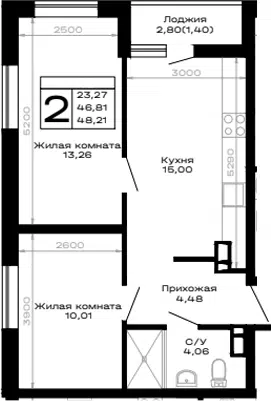 Планировка 2-к.кв