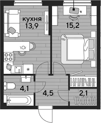 Планировка 1-к.кв