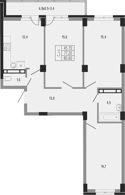 Планировка 3-к.кв