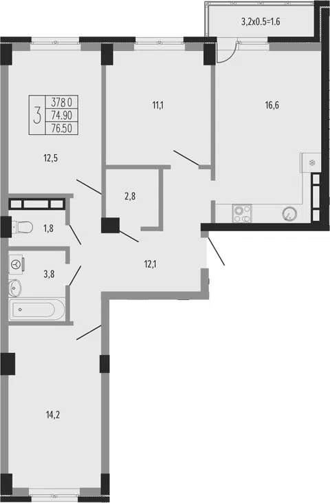 Планировка 3-к.кв