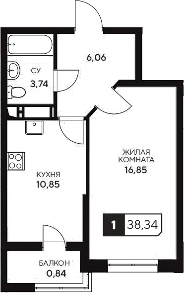 Планировка 1-к.кв