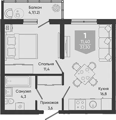Планировка 2Е-к.кв