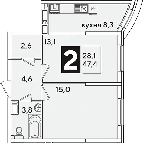 Планировка 2-к.кв
