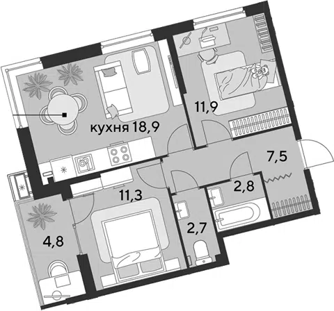 Планировка 3Е-к.кв