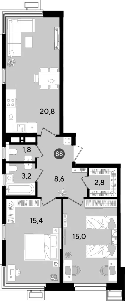 Планировка 3Е-к.кв