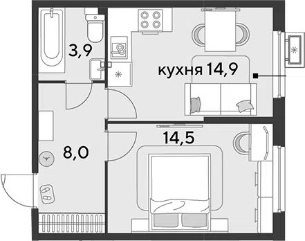 Планировка 1-к.кв