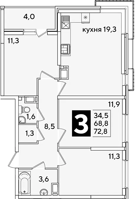 Планировка 4Е-к.кв