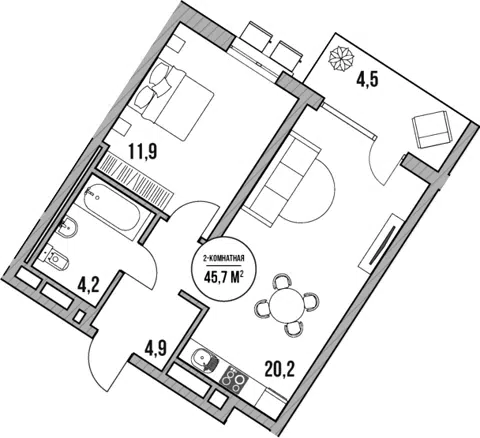 Планировка: 2Е-к.кв