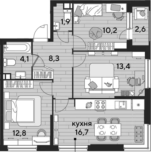 Планировка 3-к.кв