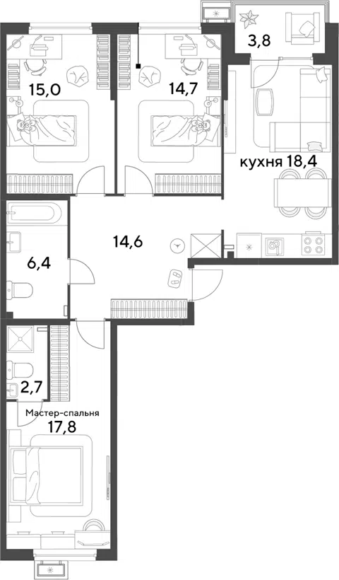 Планировка 4Е-к.кв