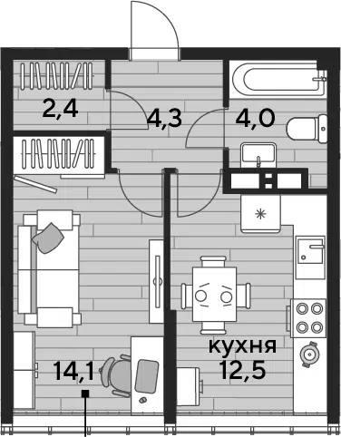 Планировка 1-к.кв