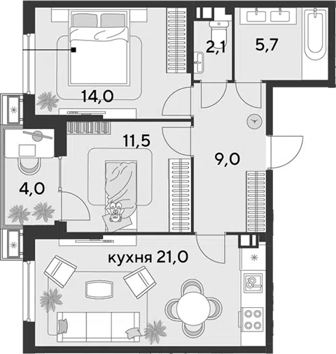 Планировка 3Е-к.кв