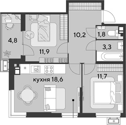 Планировка 3Е-к.кв