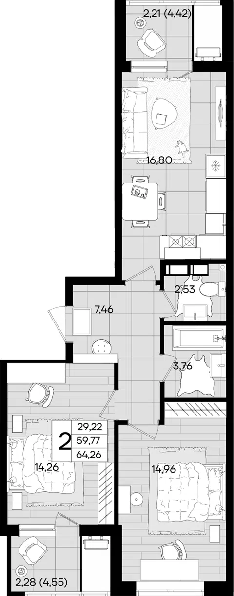 Планировка 3Е-к.кв