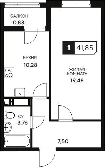 Планировка 1-к.кв