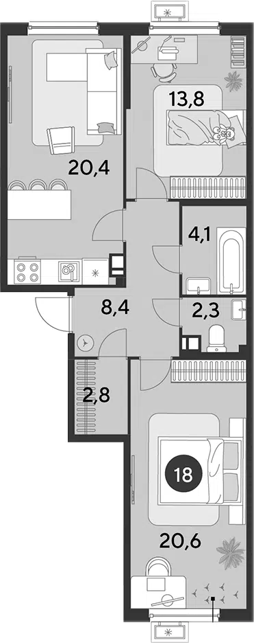 Планировка 3Е-к.кв