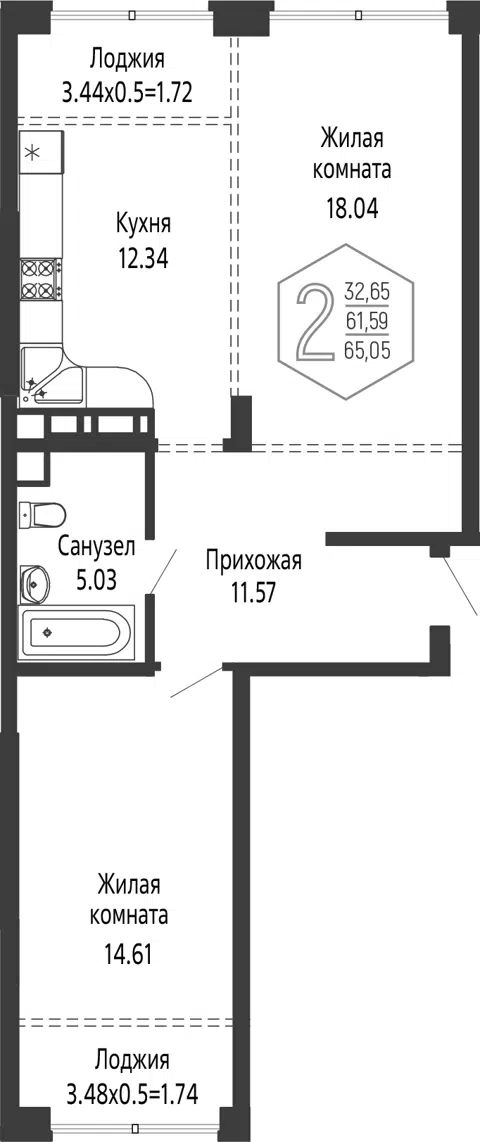 Планировка 2-к.кв