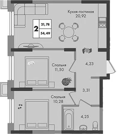 Планировка: 2-к.кв