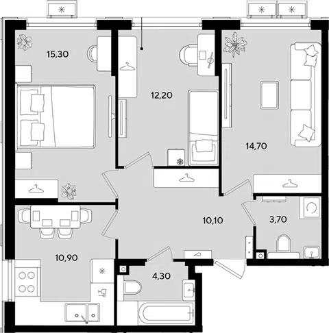 Планировка 3-к.кв