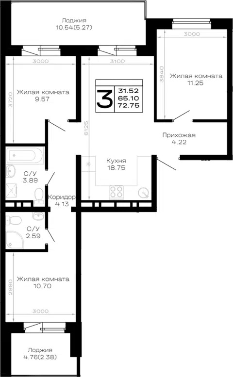 Планировка 3-к.кв